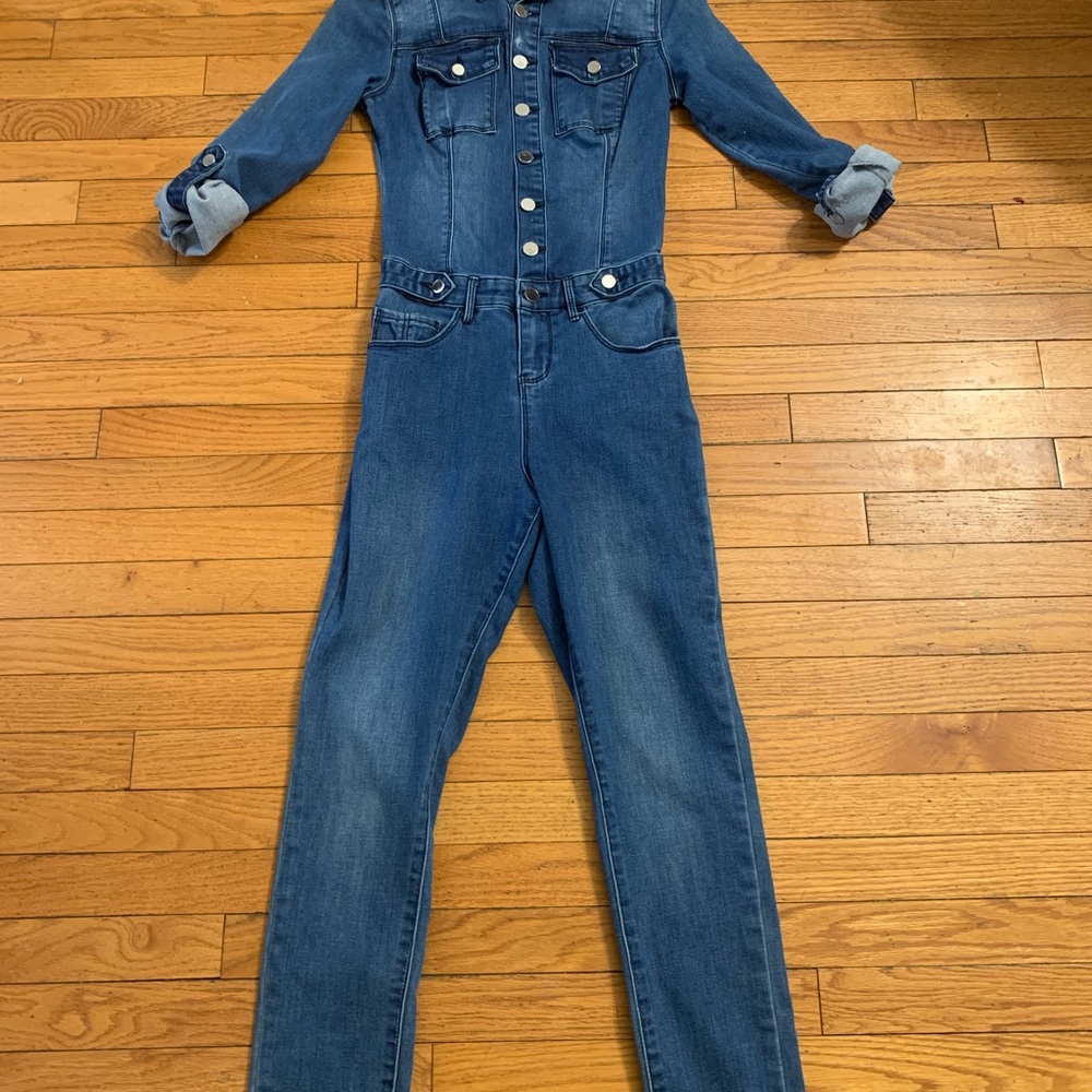 BeBe Denim Long Sleeve Jumpsuit